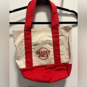Trader Joe's Red and Cream Tote Bag